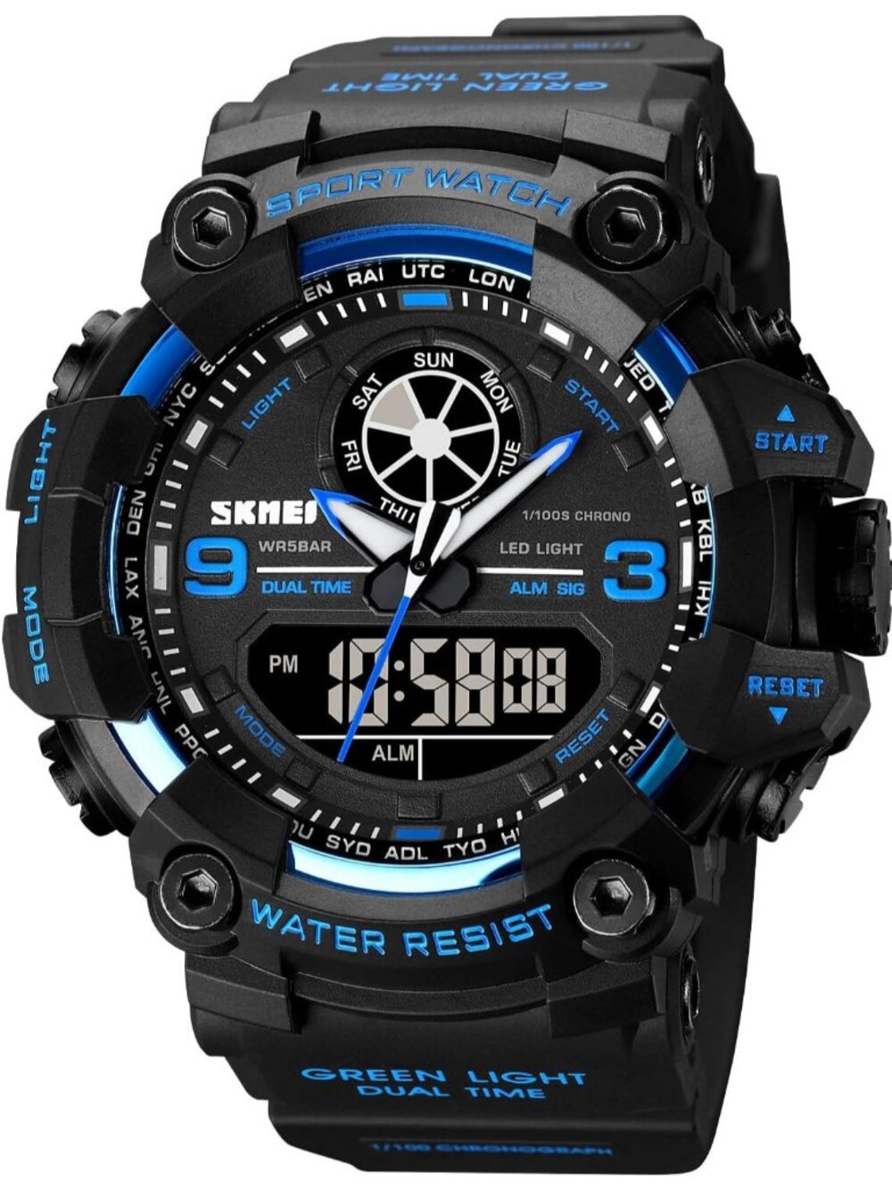 Men's Blue Analog Digital Sport Military Dual Display 50M LED Backlight Watches